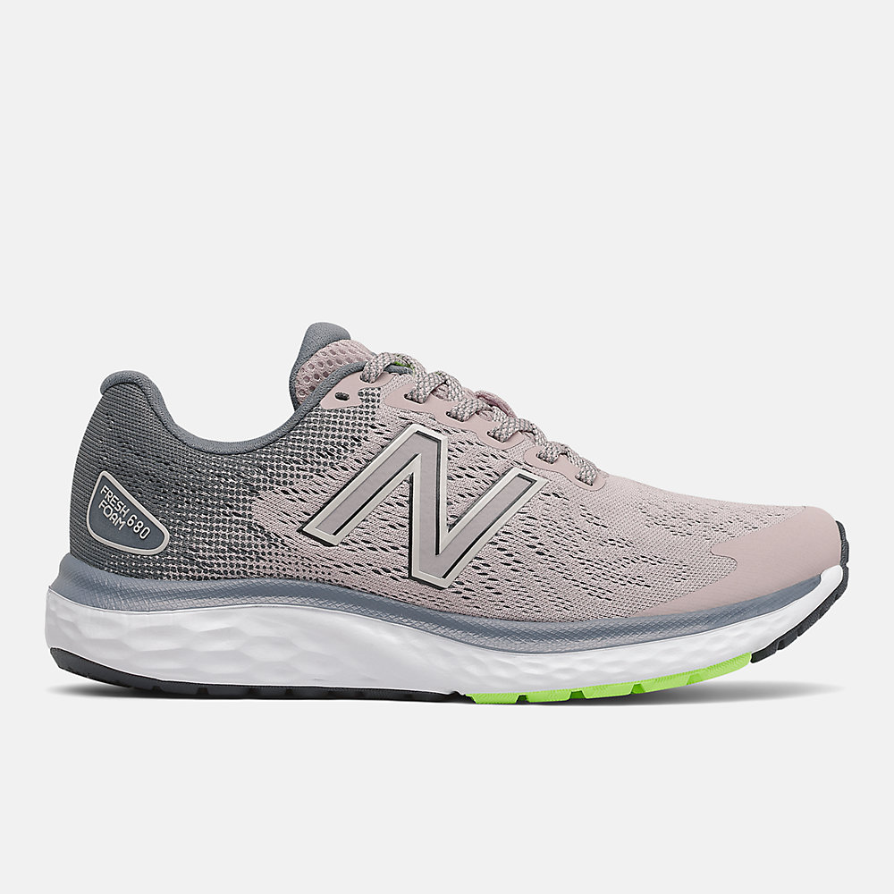 New Balance Fresh Foam 680v7 Shoes Logwood with Ocean Grey and Bleached Lime Glo